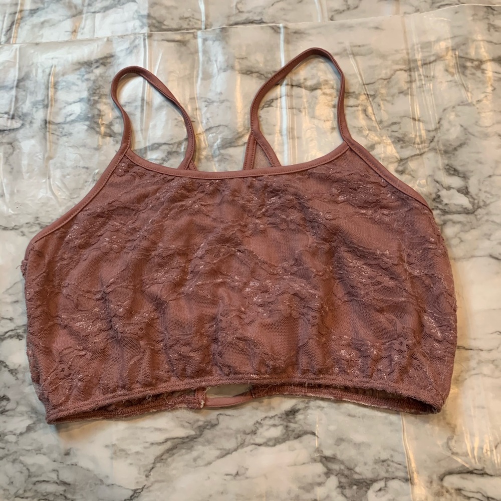 Lace ladder back Strappy Bralette crop top pink